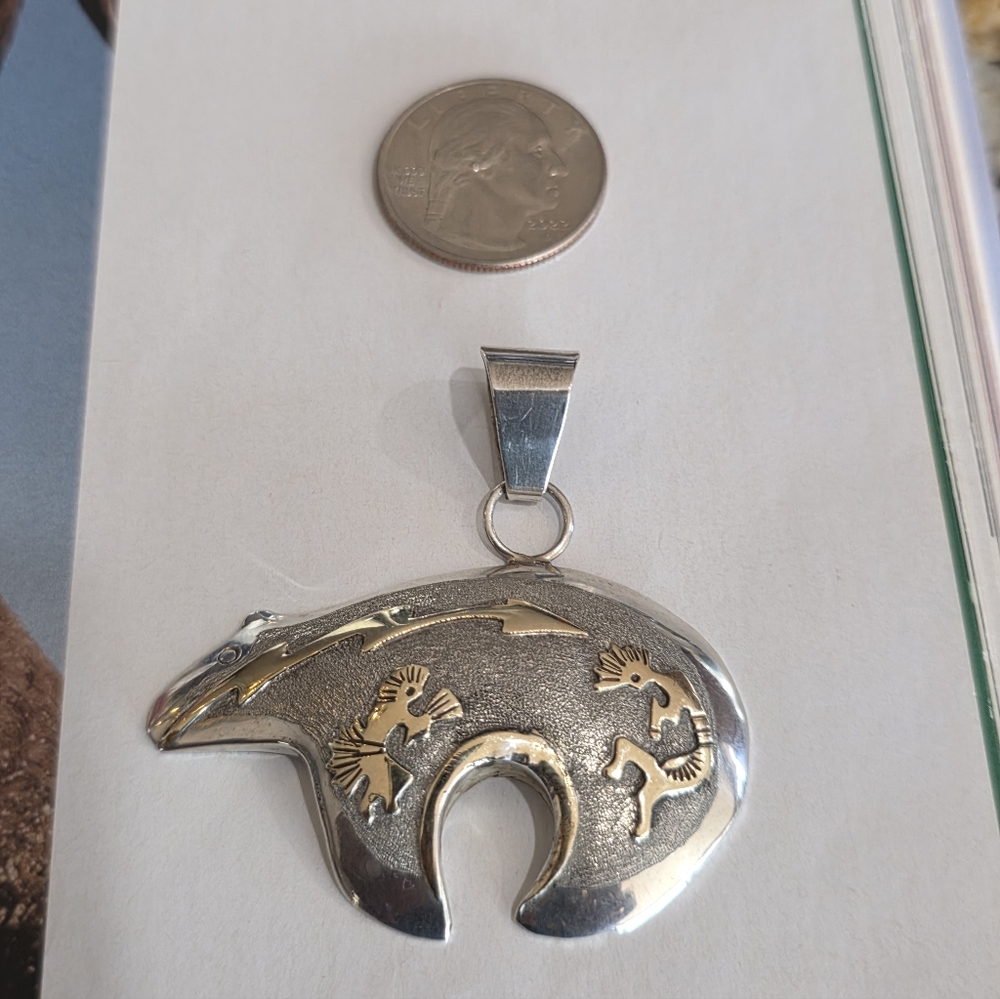 Silver and Gold Bear Hopi Pendant (Signed)